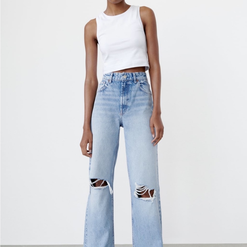 Zara Ripped Wide Leg Jeans